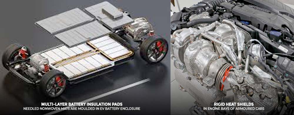 PBM combined needling and moulding insulation for EV battery pads and automotive heat shields