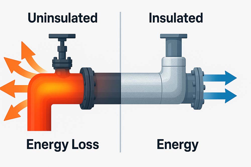 Comparison of uninsulated versus insulated industrial boiler pipe efficiency