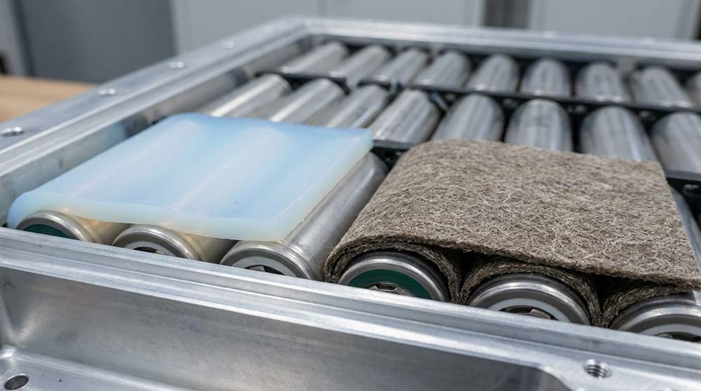 EV battery cells with aerogel and pyro thin mat insulation