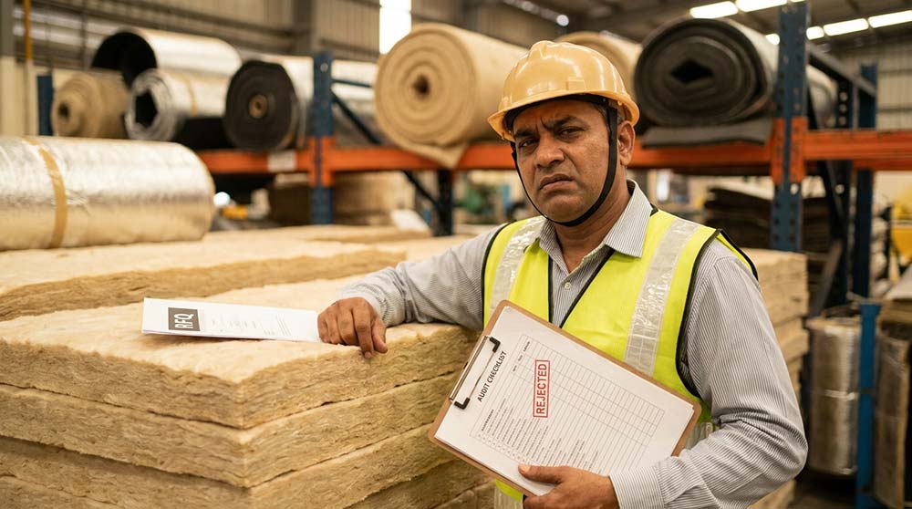 Factory engineer holding rejected OEM insulation audit checklist document