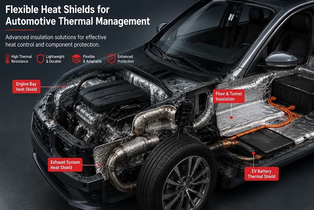 Automotive thermal insulation systems protecting engine battery and exhaust