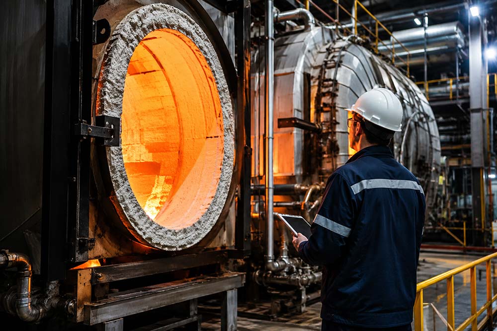 Ceramic fibre insulation in furnace and boiler