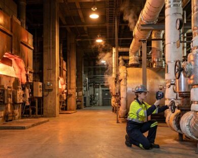 Ceramic fibre insulation in industrial furnace