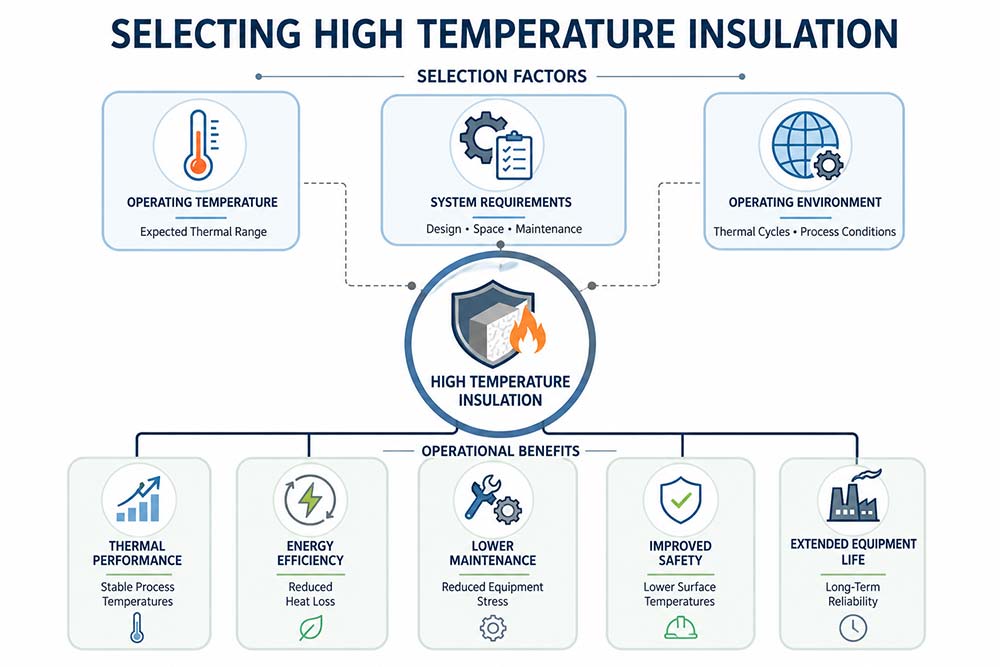 High temperature insulation selection factors and benefits infographic