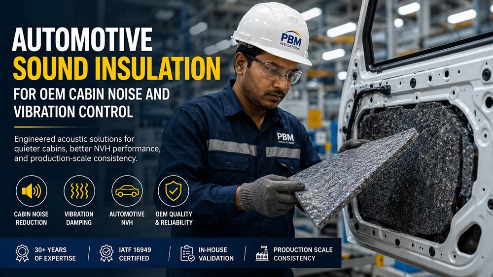 Engineer installing automotive sound insulation for OEM cabin noise and vibration