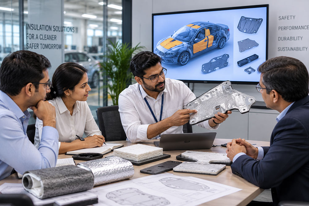 OEM engineers reviewing custom automotive glass wool insulation components