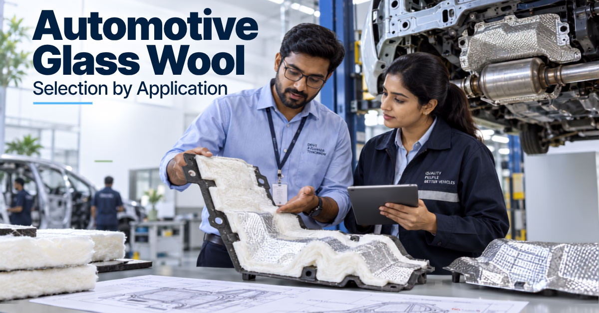 Automotive engineers reviewing glass wool insulation for vehicle applications