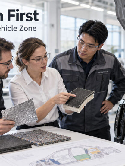 Engineers selecting automotive insulation materials for different vehicle application zones.