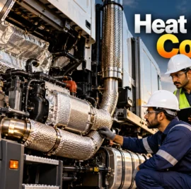 Indian engineers inspect heavy-duty vehicle insulation around engine bay exhaust systems.